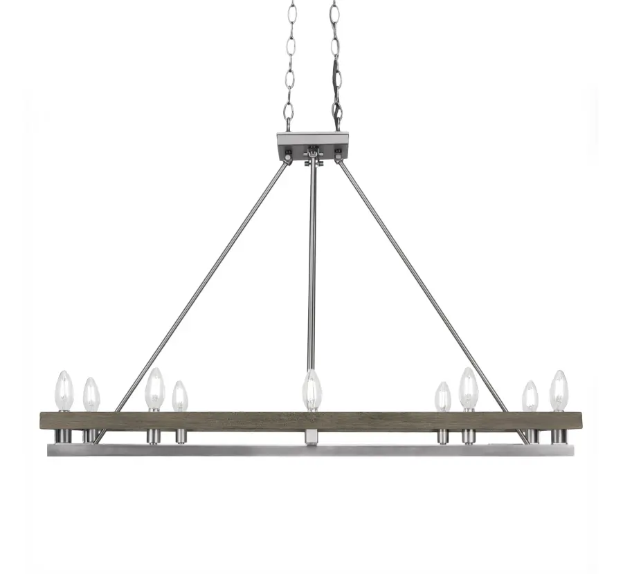 Belmont 10 Light Island Light in Graphite & Distressed Wood - Image 1