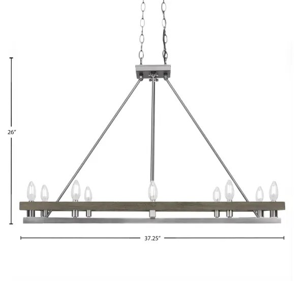The Belmont 10-Light Island Light combines distressed wood-look metal with graphite finish for authentic farmhouse appeal. Its generous 10-bulb configuration delivers exceptional illumination while the linear design perfectly complements kitchen islands and dining tables. - alternate view