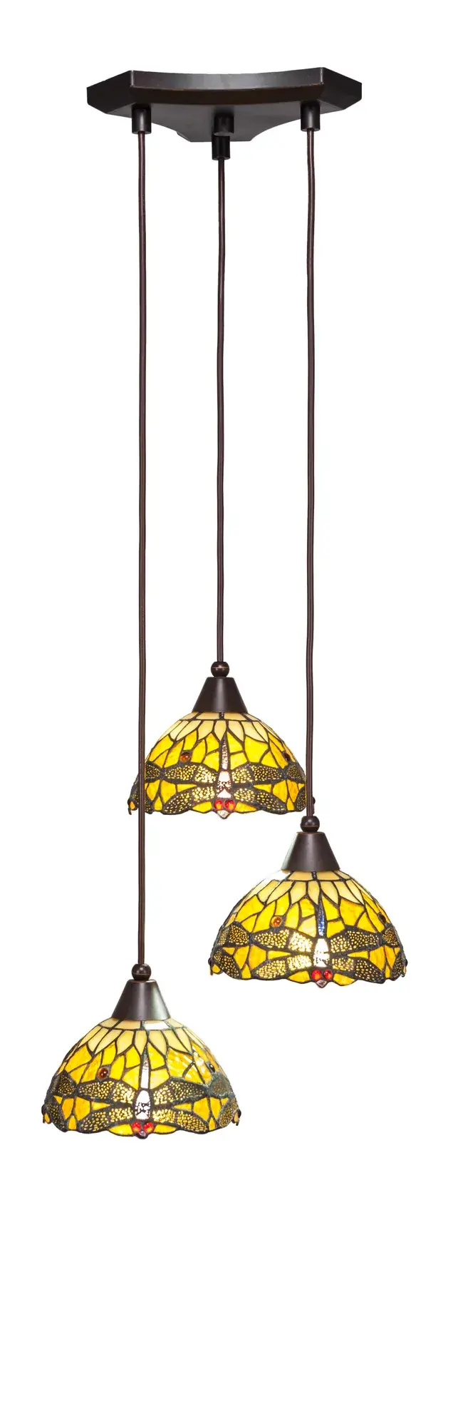 Europa 3-Light Cord Cluster Pendant with Amber Dragonfly Glass - Image 1