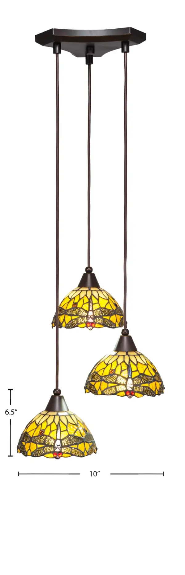 Europa 3-Light Cord Cluster Pendant with Amber Dragonfly Glass - Image 2