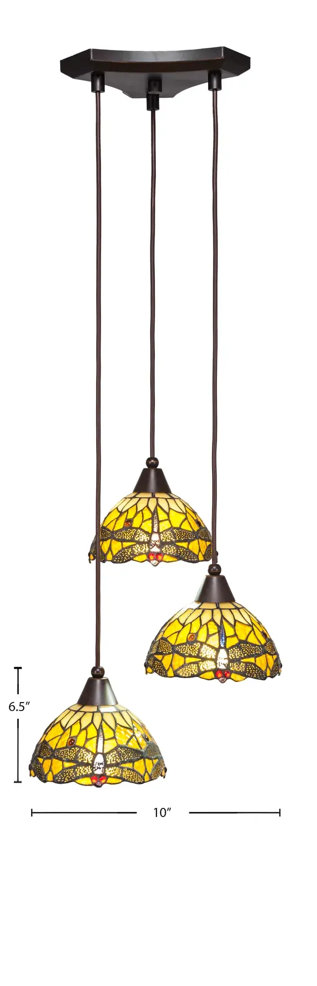 Europa 3-Light Cord Cluster Pendant with Amber Dragonfly Glass - Image 2
