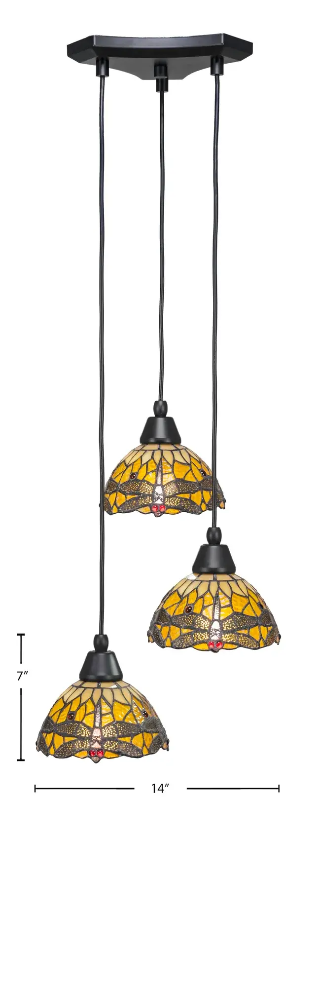 Europa 3-Light Cord Cluster Pendant with Amber Dragonfly Glass - Image 2
