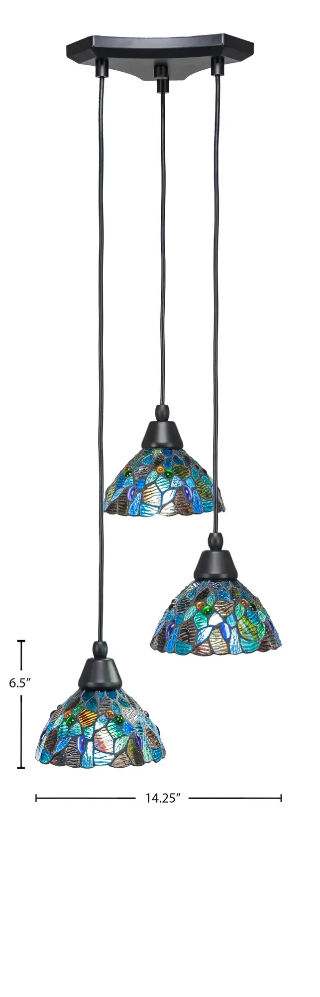 Europa 3-Light Cord Cluster Pendant with Blue Mosaic Glass - Image 2