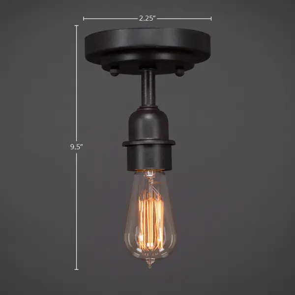 This petite semi-flush fixture delivers authentic vintage character with its dark granite finish and included amber antique bulb. Perfect for tight spaces needing ambient warmth, it combines nostalgic design with modern dimmable functionality. - alternate view