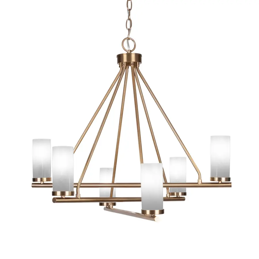 Trinity 6-Light Uplight Chandelier in New Age Brass with White Marble Glass - Image 1
