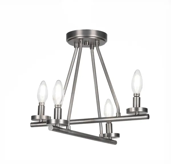 The Trinity 4 Light Semi-Flush combines sleek graphite finish with industrial design elements, creating a versatile fixture perfect for dining areas and entryways. With four candelabra bulbs providing ample illumination and a compact 16-inch profile, this fixture delivers both style and function at an accessible price point.