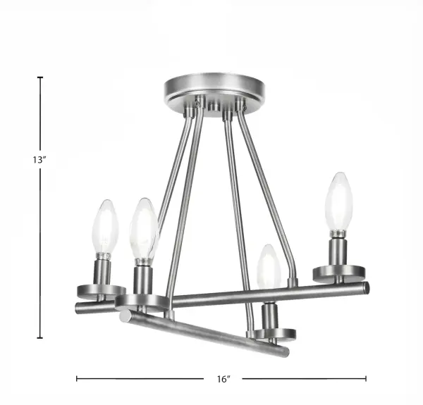 The Trinity 4 Light Semi-Flush combines sleek graphite finish with industrial design elements, creating a versatile fixture perfect for dining areas and entryways. With four candelabra bulbs providing ample illumination and a compact 16-inch profile, this fixture delivers both style and function at an accessible price point. - alternate view