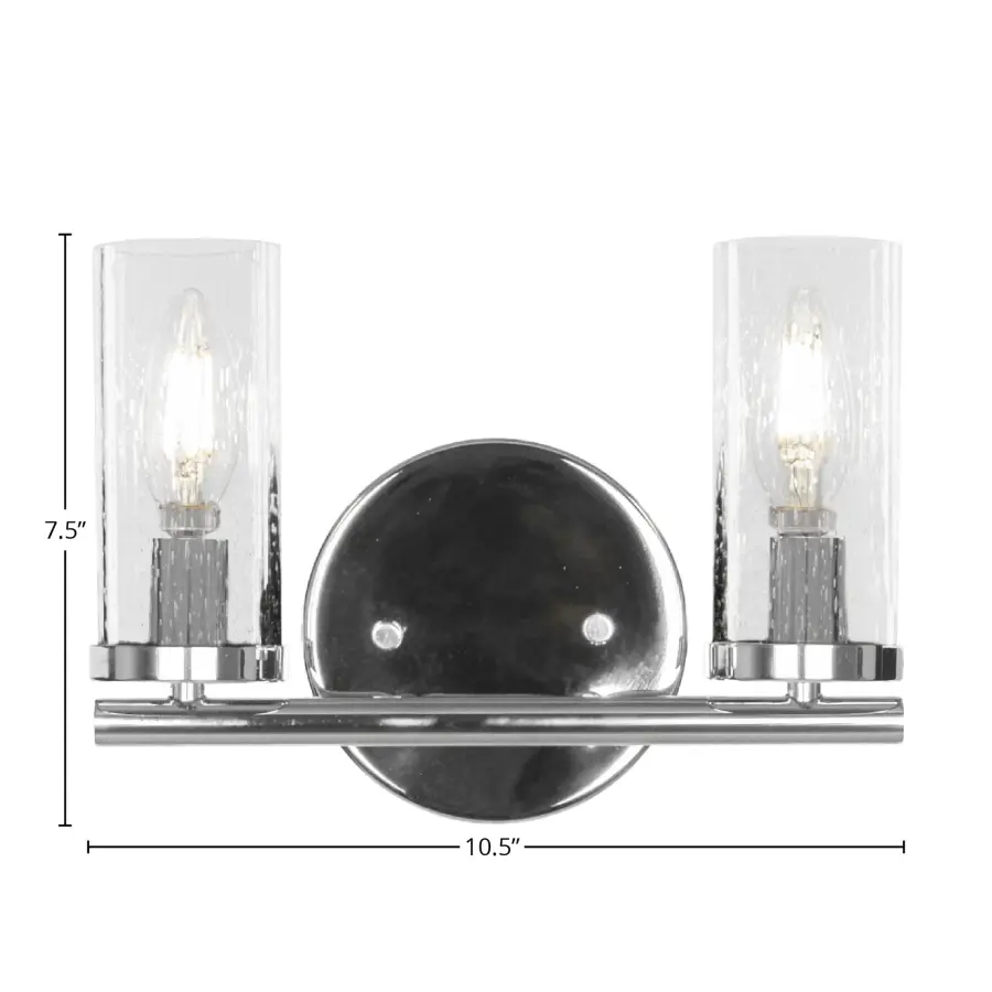 Trinity 2 Light Bath Bar in Chrome with Clear Bubble Glass - Image 2