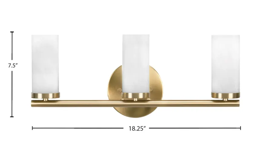 Trinity 3 Light Bath Bar in New Age Brass with White Marble Glass - Image 2
