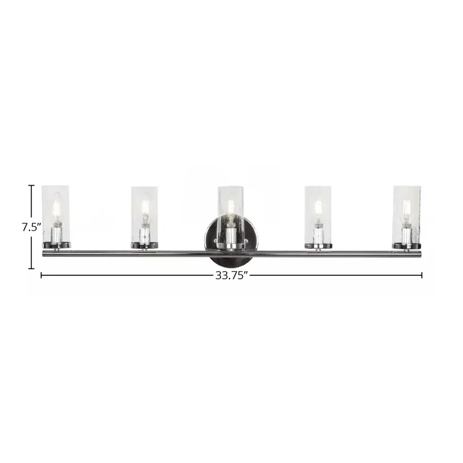 Trinity 5 Light Bath Bar in Chrome with Clear Bubble Glass - Image 2
