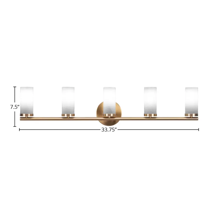 Trinity 5 Light Bath Bar in New Age Brass with White Marble Glass - Image 2