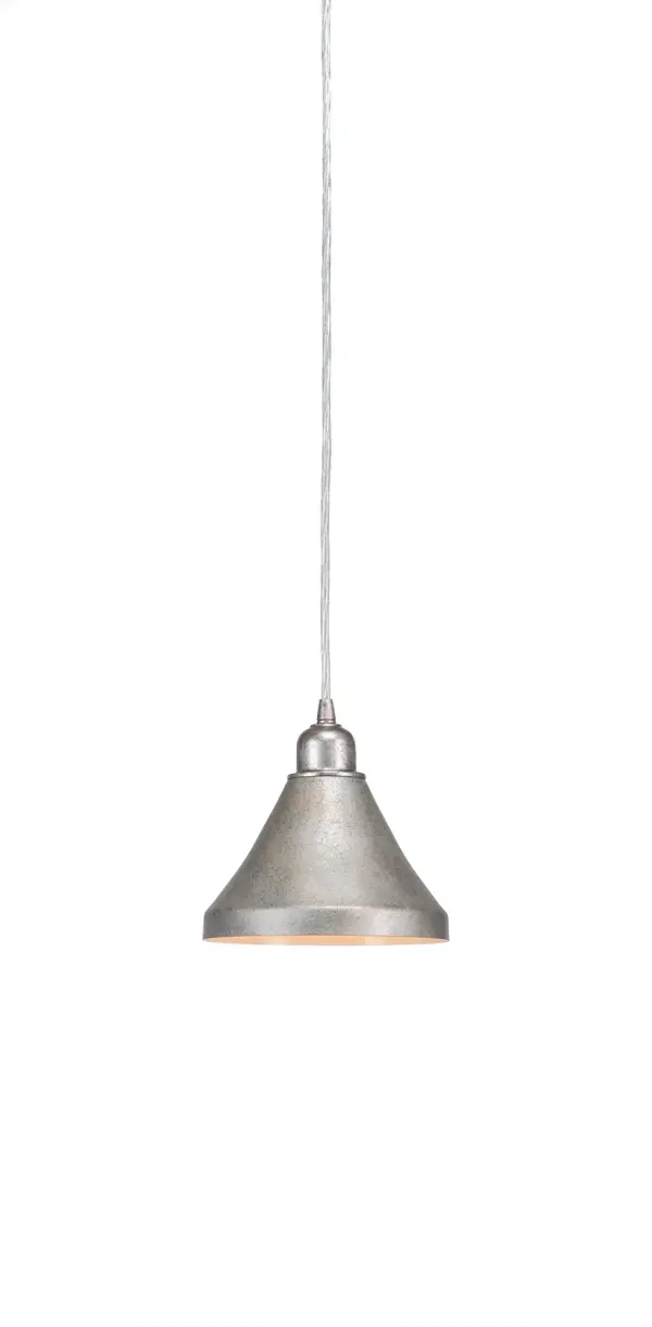 Vintage Cord Hung Mini Pendant with Aged Silver Metal Shade - Image 1
