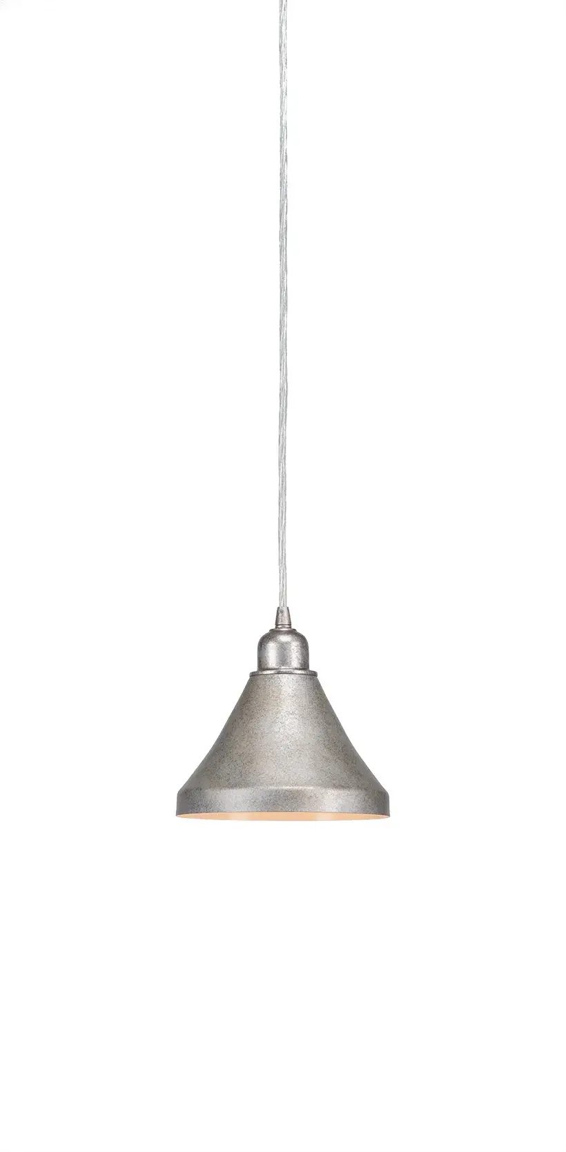 Vintage Cord Hung Mini Pendant with Aged Silver Metal Shade - Image 1