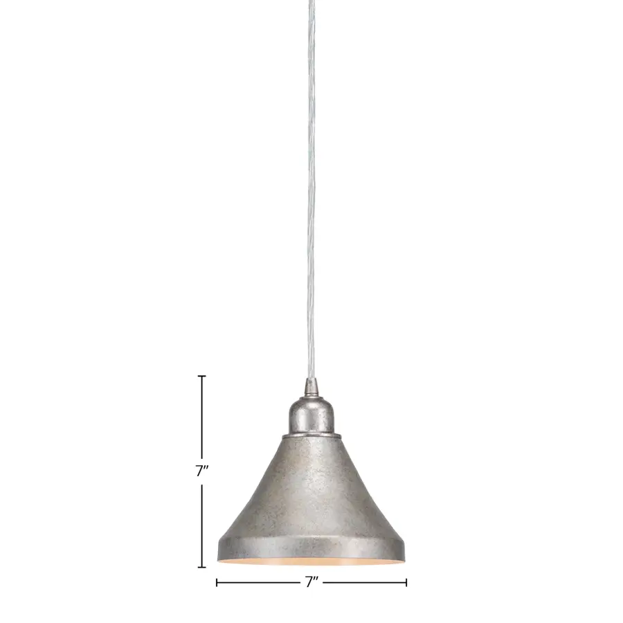 Vintage Cord Hung Mini Pendant with Aged Silver Metal Shade - Image 2