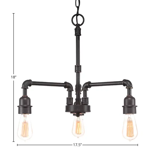 This 3-light chandelier delivers authentic vintage character in a compact 17.5-inch footprint. The Dark Granite finish and included amber antique bulbs create warm, nostalgic ambiance perfect for intimate dining spaces and kitchen islands. - alternate view