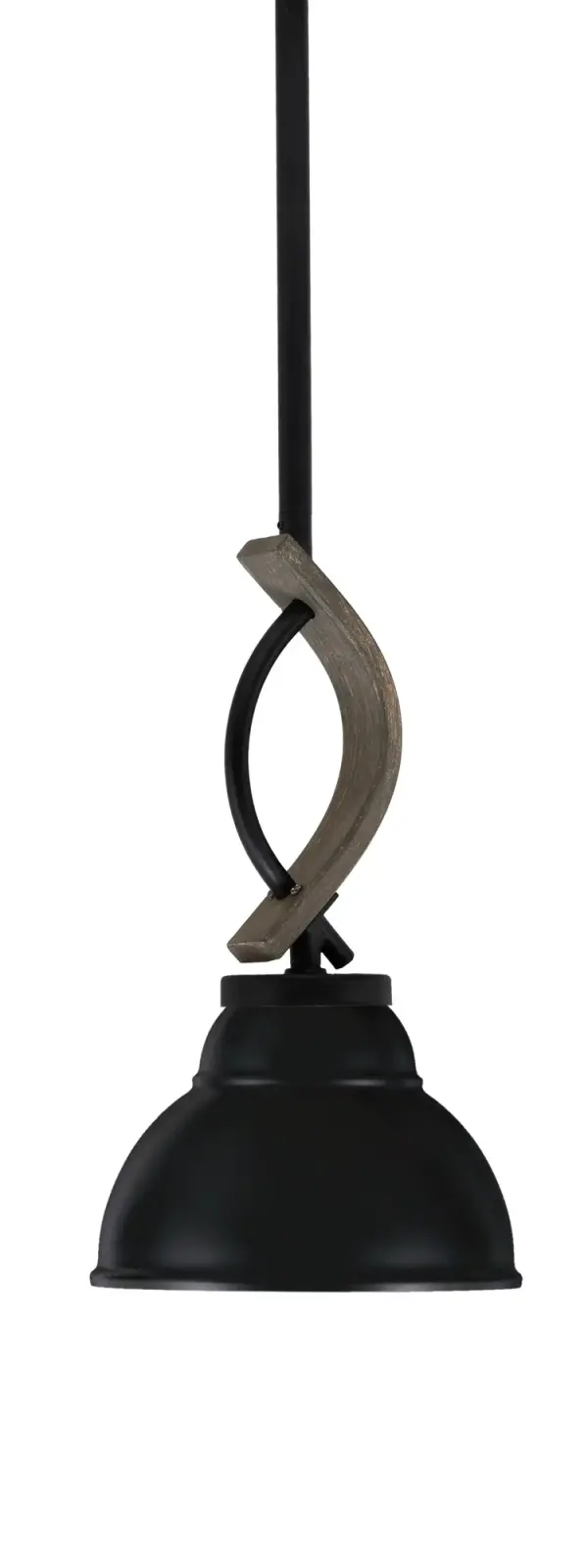 The Monterey Mini Pendant combines matte black metal with distressed wood-look accents for authentic farmhouse appeal. Its compact 7-inch shade and adjustable stem make it ideal for kitchen islands and dining nooks.