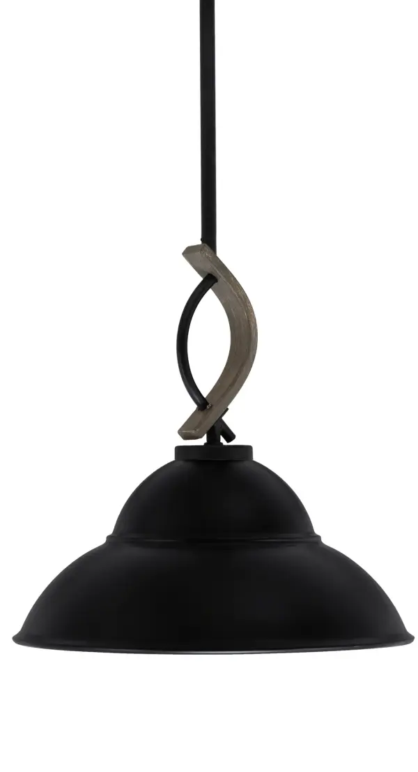The Monterey Mini Pendant combines matte black metal with distressed wood-look accents for a distinctive rustic-industrial aesthetic. Its 13-inch double bubble shade provides focused downlight, while adjustable stem sections allow customization from 16 to 61 inches. Perfect for kitchen islands, dining areas, or entryways seeking character and warmth.