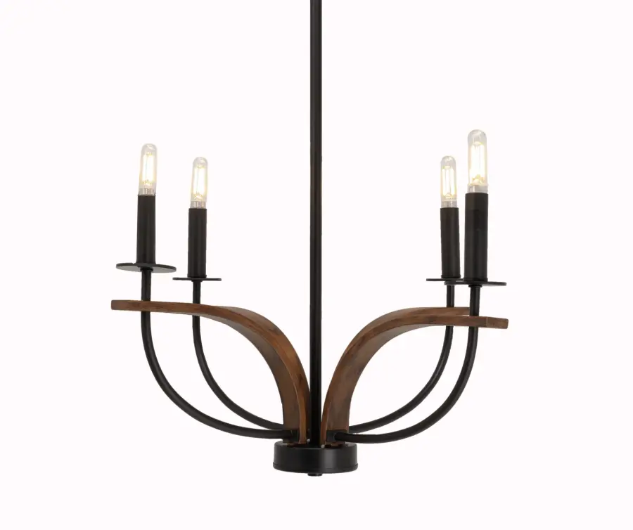 Monterey 4-Light Uplight Chandelier in Matte Black & Wood-Look - Image 1