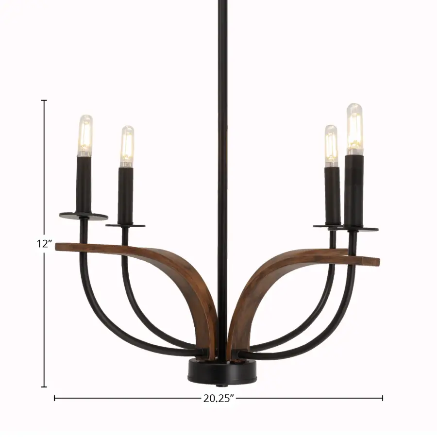 Monterey 4-Light Uplight Chandelier in Matte Black & Wood-Look - Image 2