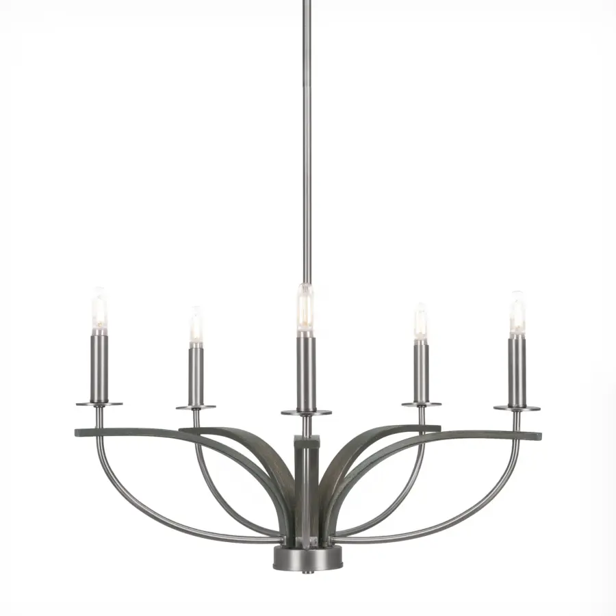 Monterey 5-Light Uplight Chandelier in Graphite & Distressed Wood - Image 1