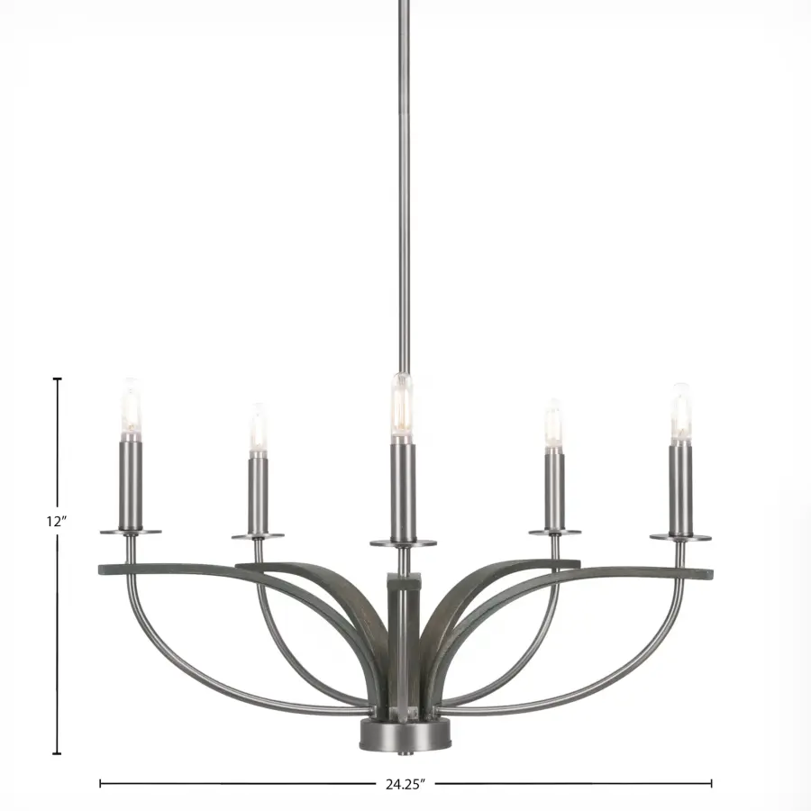 Monterey 5-Light Uplight Chandelier in Graphite & Distressed Wood - Image 2