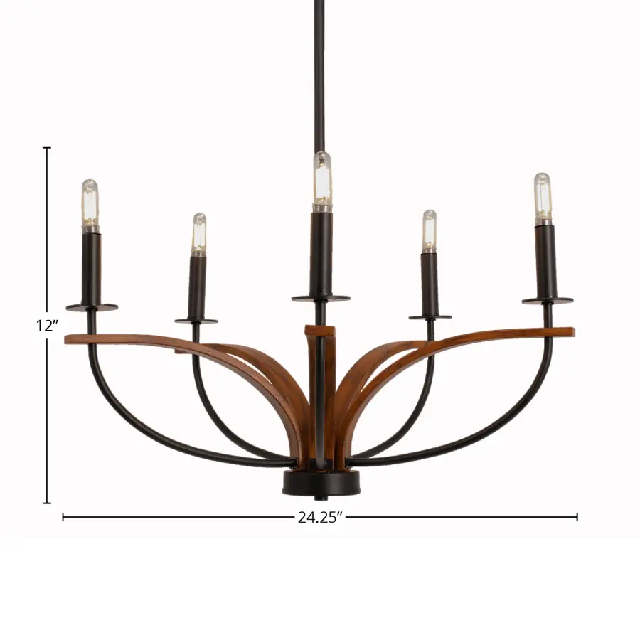 Monterey 5-Light Uplight Chandelier in Matte Black & Wood-Look - Image 2