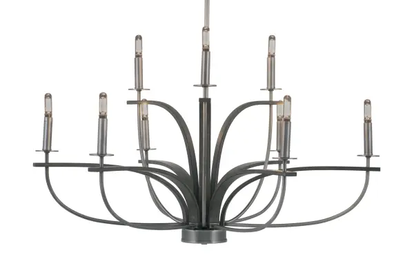 Monterey 9-Light Uplight Chandelier in Graphite & Distressed Wood - Image 1