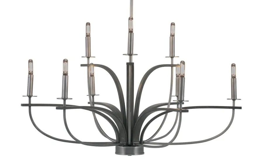 Monterey 9-Light Uplight Chandelier in Graphite & Distressed Wood - Image 1