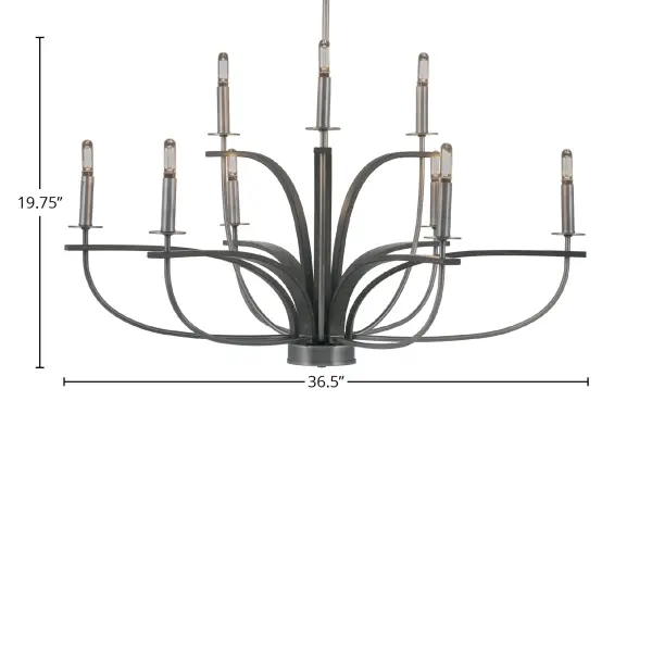 Monterey 9-Light Uplight Chandelier in Graphite & Distressed Wood - Image 2