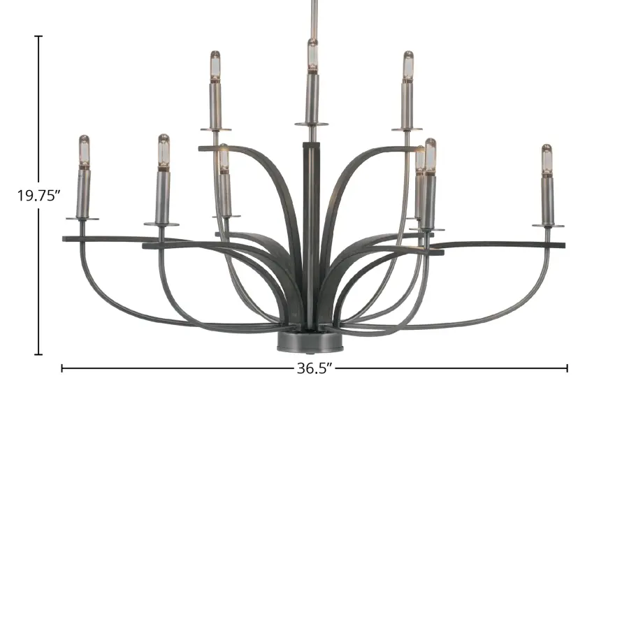Monterey 9-Light Uplight Chandelier in Graphite & Distressed Wood - Image 2