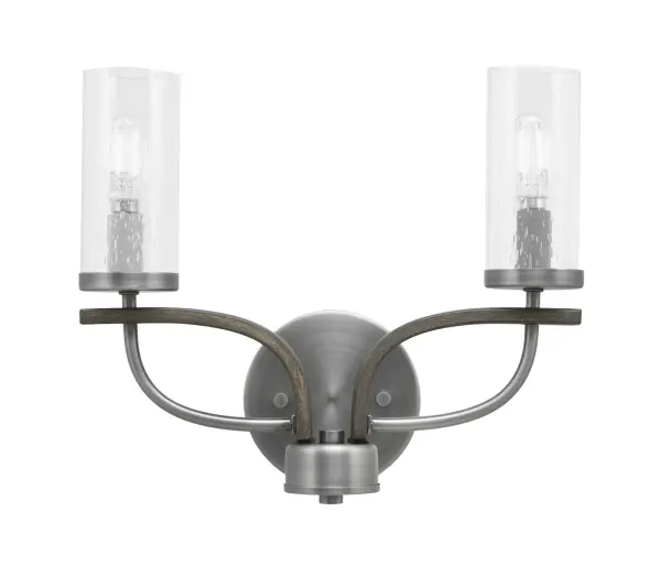 Monterey 2-Light Bath Bar in Graphite & Distressed Wood with Clear Bubble Glass - Image 1