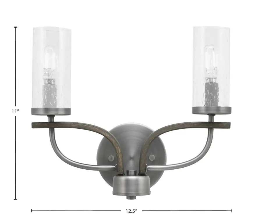 Monterey 2-Light Bath Bar in Graphite & Distressed Wood with Clear Bubble Glass - Image 2