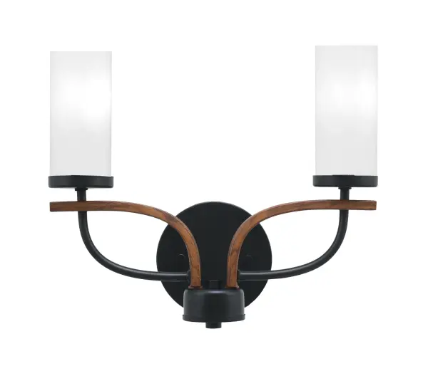 The Monterey 2-Light Bath Bar combines matte black metal with painted wood-look accents and white marble glass shades for a perfect blend of farmhouse charm and industrial edge. Ideal for bathrooms seeking character and warmth.