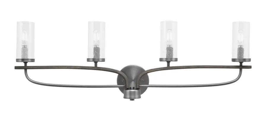 Monterey 4 Light Bath Bar in Graphite & Distressed Wood with Clear Bubble Glass - Image 1
