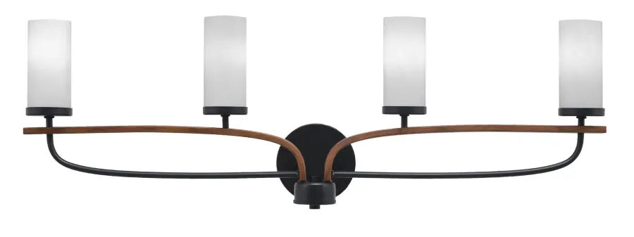 Monterey 4 Light Bath Bar in Matte Black & Wood-Look with White Marble Glass - Image 1