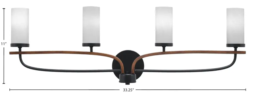 Monterey 4 Light Bath Bar in Matte Black & Wood-Look with White Marble Glass - Image 2