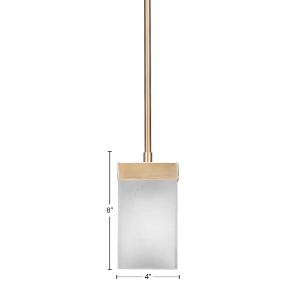 The Nouvelle Mini Pendant combines contemporary brass styling with soft white muslin glass in a compact 4-inch square design. Its adjustable stem height and dimmable capability make it versatile for various applications. - alternate view