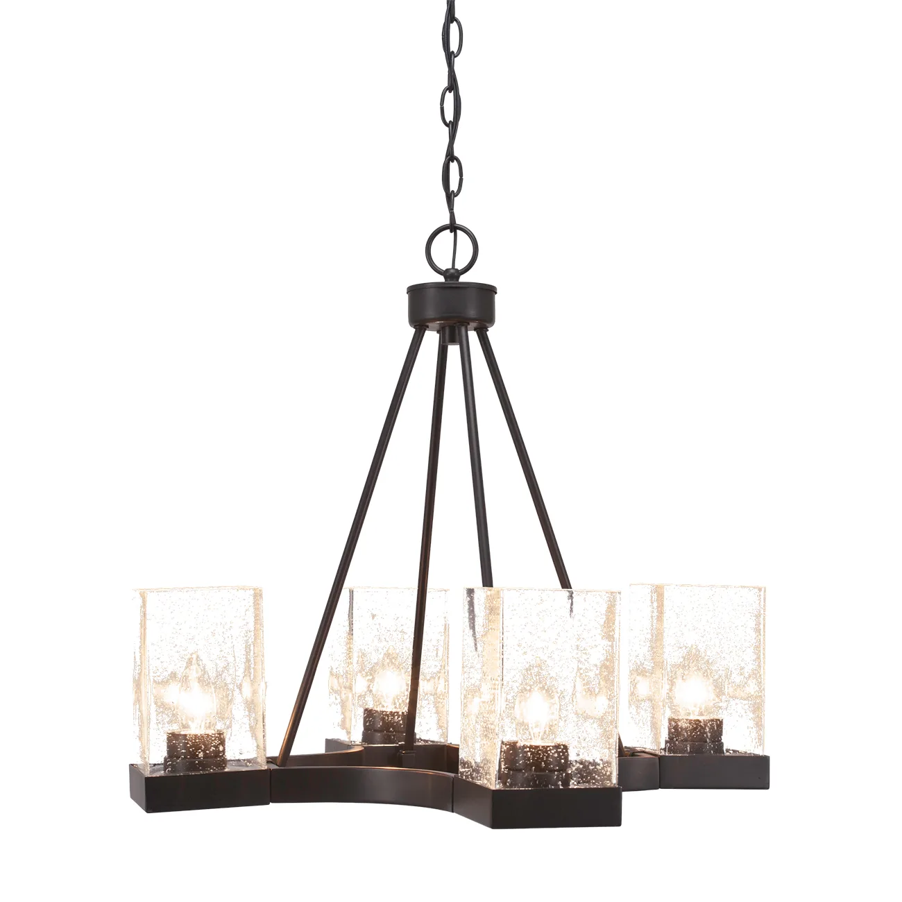 Nouvelle 4-Light Uplight Chandelier in Espresso with Clear Bubble Glass