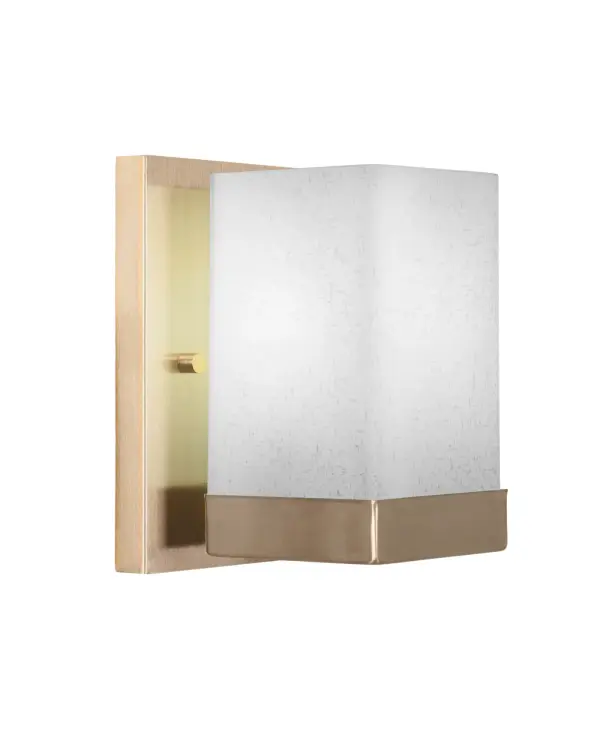 The Nouvelle Wall Sconce combines contemporary styling with warm brass tones and soft white muslin glass. Its compact 5-inch profile makes it ideal for smaller spaces while providing inviting ambient lighting.