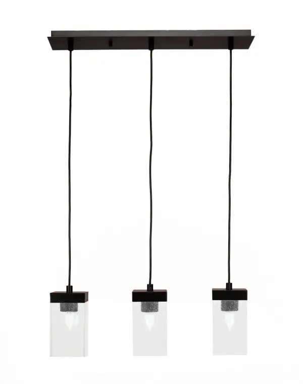 Nouvelle 3-Light Linear Pendant in Espresso with Clear Bubble Glass - Image 1