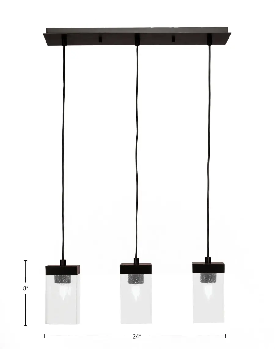Nouvelle 3-Light Linear Pendant in Espresso with Clear Bubble Glass - Image 2
