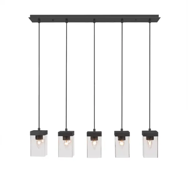 Nouvelle 5-Light Linear Pendalier in Espresso with Clear Bubble Glass - Image 1