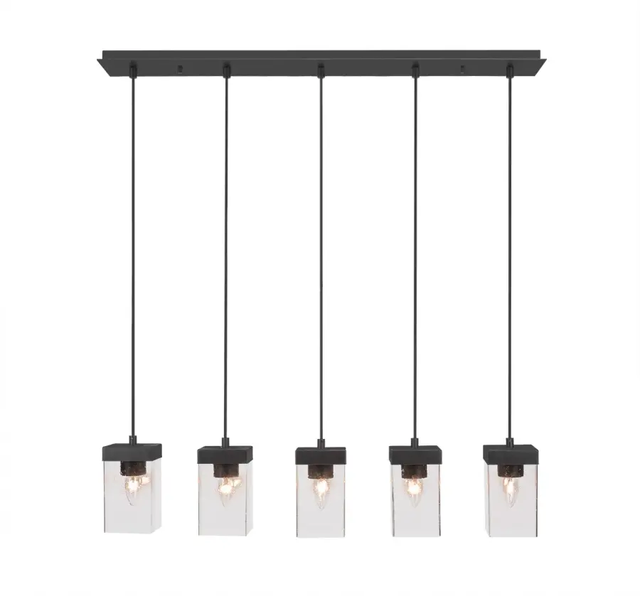 Nouvelle 5-Light Linear Pendalier in Espresso with Clear Bubble Glass - Image 1