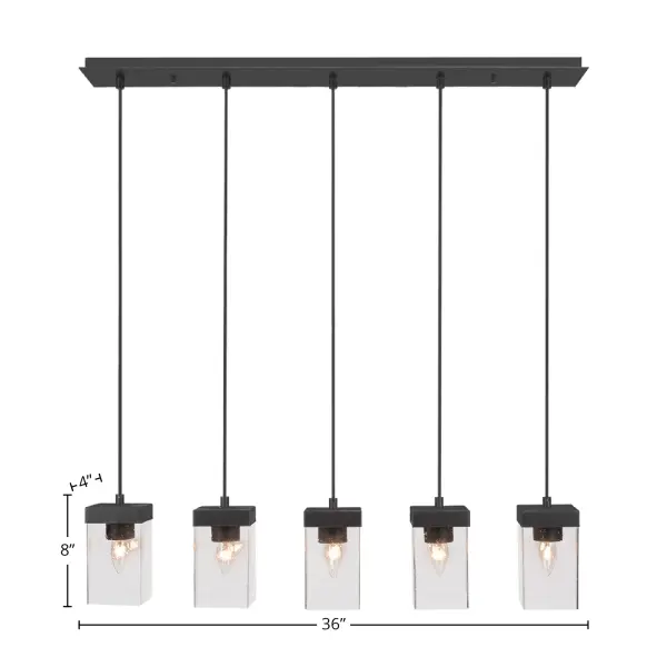 Nouvelle 5-Light Linear Pendalier in Espresso with Clear Bubble Glass - Image 2