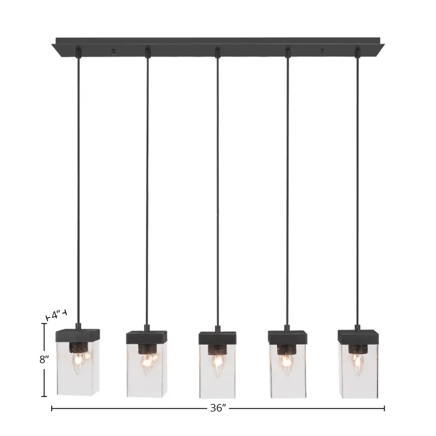 Nouvelle 5-Light Linear Pendalier in Espresso with Clear Bubble Glass - Image 2