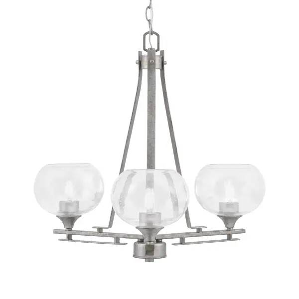 Uptowne 3-Light Uplight Chandelier in Aged Silver with Clear Bubble Glass - Image 1