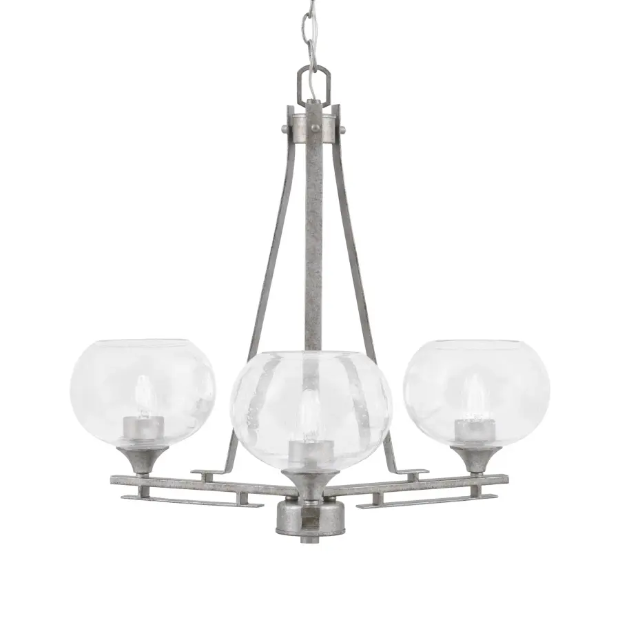 Uptowne 3-Light Uplight Chandelier in Aged Silver with Clear Bubble Glass - Image 1
