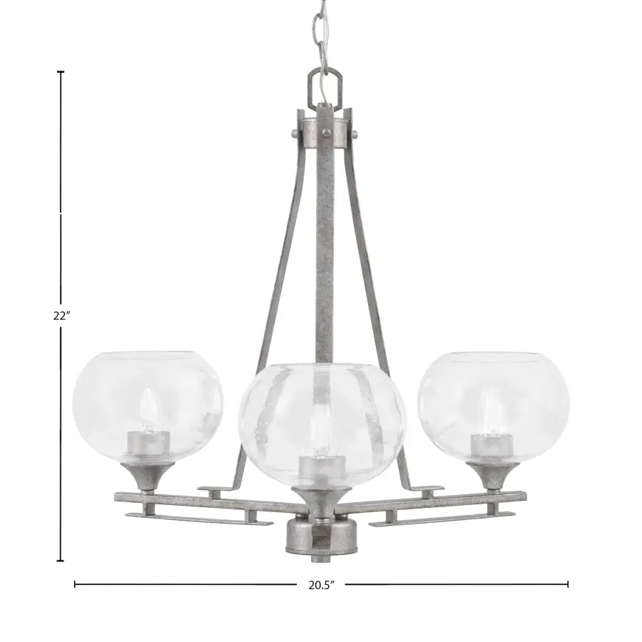 Uptowne 3-Light Uplight Chandelier in Aged Silver with Clear Bubble Glass - Image 2