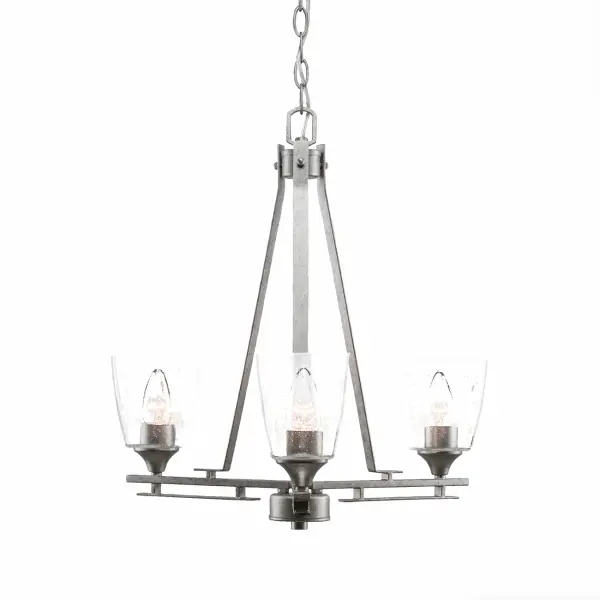 Uptowne 3-Light Uplight Chandelier in Aged Silver with Clear Bubble Glass - Image 1