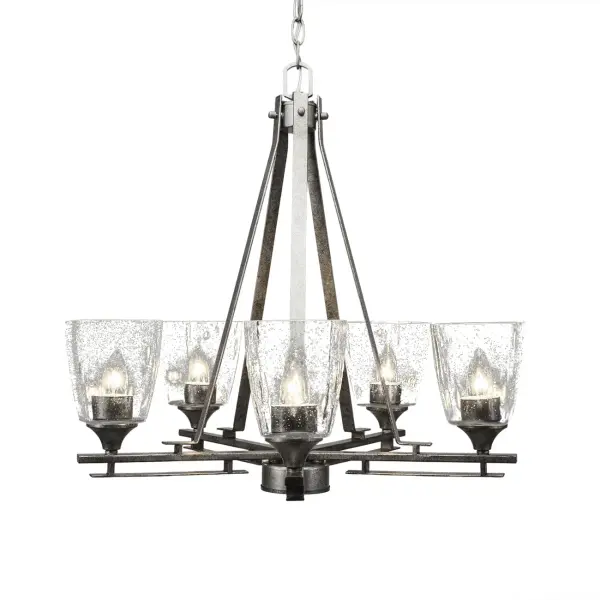 Uptowne 5-Light Uplight Chandelier in Aged Silver with Clear Bubble Glass - Image 1